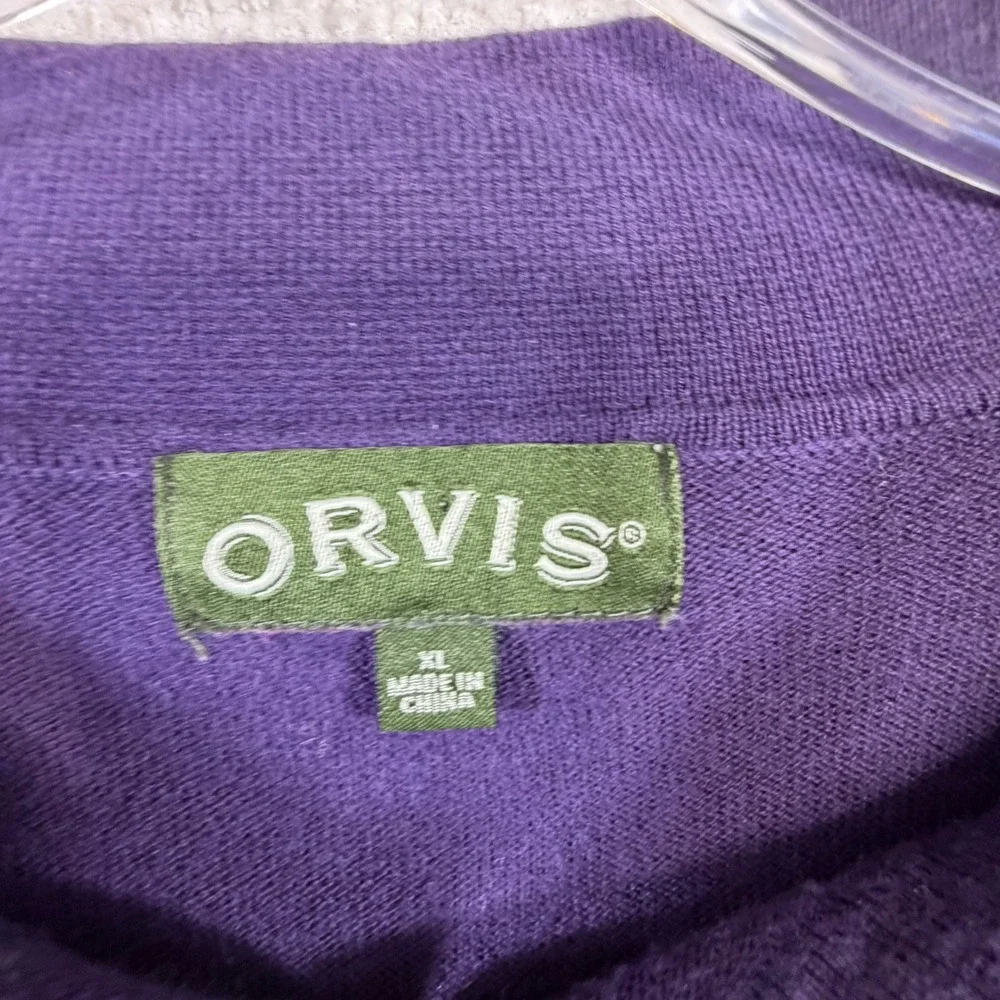 Orvis Mens Purple Long Sleeve Polo Sweater XL Fine Knit Collared Button Up